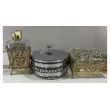(V) Vintage Gold Filigree Vanity Set with 2