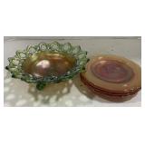 (V) Orange Glass Plates, Carnival Laced Bowl