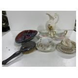 (V) Lot of Tea Cups, Hair Brush, Pitcher