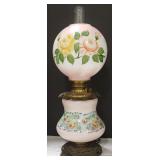 (V) Hurricane Lamp Brass Flowers