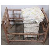 (U) Vintage Wood Doll Crib Frame and Play