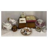 (V) Lot of Tea Pots, Jewelry Box, Married Bears,