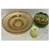 (V) Amber Glass Serving Dish Vaseline Glass