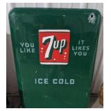 (AG) vintage metal 7up cooler cover, measures 31"