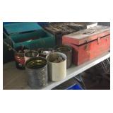 2 tool boxes and contents and cans of misc