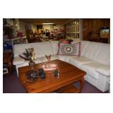 wood table and leather sofa