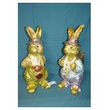 pair 18" Resin & Foil Easter Bunny Statues