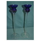 Romanian Handblown 12" Crystal Candle Holders