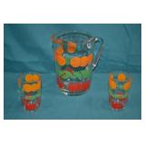 1950s Orange / Tomato Juice Pitcher & 2 Glasses
