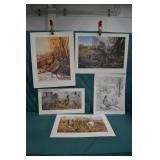5pc Various Pheasant Art Prints Unframed