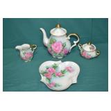 Porcelain Rose Bouquet 4pc Tea Set Hand Painted