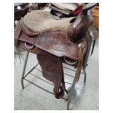 16" All Leather Western Horse Saddle With Stand