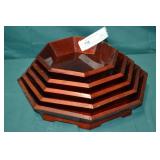 5pc Octoganal Korean Wood Red Laquer Nesting Trays