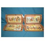 4pcs 1950s Kentley Canaine Kapades Wood Trays