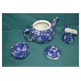 3pc Set Burleigh Blue Calico English Tea Set