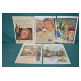 5pcs Various Mid Century Beer Advertisements