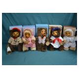 Lot 5pc Raikes Wood Face Teddy Bears in Boxes