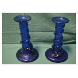 1960s Cobalt Blue Egyptian Art 6" Candle Holders
