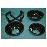 1970s Pyrex Black Glass 3pc Nesting Bowl Set