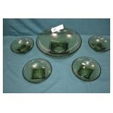 Hazel Atlas 5pc Green Glass Salad Set