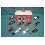 Lot 1/64th Scale Fire Truck Diecast & Firehouse