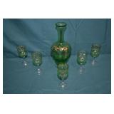 Art Nouveau 8" Decanter & 5 Glasses