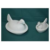 2pcs Indiana Glass Chicken on Nest Candy Dishes