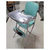 Mid century Teal Green Metal Frame High Chair