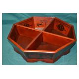 11" Octoganal Korean Wood Red Laquer trinket Tray