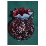 Fenton Cranberry Daisy & Fern 7" Vase