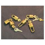 Lot of 6 Vintage Brass Master Mini Padlocks & Keys