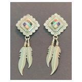 Quoc Turquoise Navajo Feather Earrings