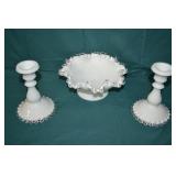 Fenton Silver Crest Ruffled Candy Dish & Candles