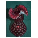 Fenton Cranberry Coin Dot Ruffled Edge 7" Vase