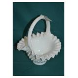 8" Fenten Glass White Hobnail & Scalloped Basket