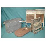 Antique Painted Tub, Wringer, and Washboards