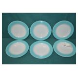 6pcs Corning Turquoise Banded Milkglass Plates