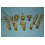 17pcs Vintage Amber Glass Tableware