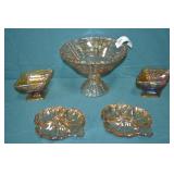 5pcs Vintage Amber Carnival Glass Tableware
