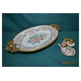 2pcs French Limoges Footed Plate & Atomizer