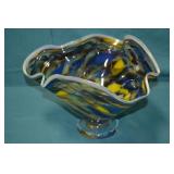 Murano Style Vibrant Swirl Centerpiece Glass Bowl