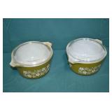 2pcs Pyrex Sping Blossom Green 1qt Covered Dishes
