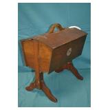 Antique 14" Wooden Sewing Box With Contents