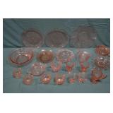 19pcs Various Pink Depression Era Glass Dishes