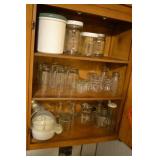 Cabinet Lot Glassware, Cannisters, and More