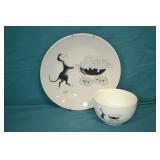 1998 Albert Dunout Cat Plate & Bowl
