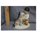 USSR Lomonosov LFZ Yakut Boy w/ Husky Dog Figurine