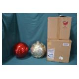 2 Large Deco Ornaments 13" Gold & 12" Red New