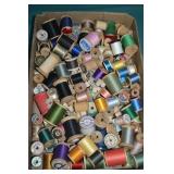 Lot Vintage Wooden Thread Spools With Thread