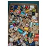 Lot Vintage Wooden Thread Spools With Thread